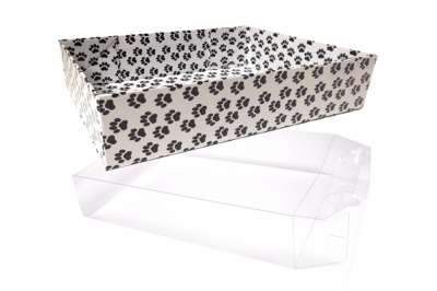 Easy Fold Tray with Acetate Box - (20x15x5cm) SMALL PAW PRINT TRAY/CLEAR ACETATE BOX