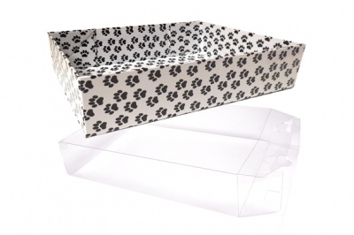 10 x Easy Fold Trays with Acetate Boxes - (30x20x6cm) MEDIUM PAW PRINT TRAYS/CLEAR ACETATE BOXES