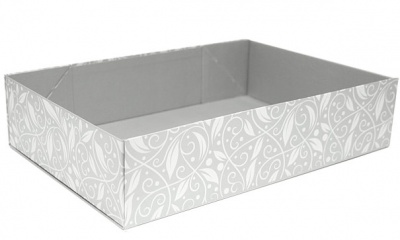 10 x Easy Fold Trays with Acetate Boxes - (35x24x8cm) LARGE SILVER VINE TRAYS/CLEAR ACETATE BOXES