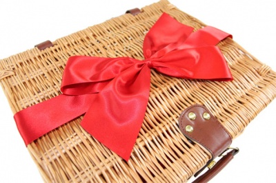 Superior NATURAL WICKER Hamper (14'') with Eco-Friendly RED Bow - MEDIUM