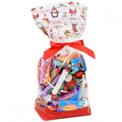 CANDY BAGS (pk 50) with Block Bottom and Twist Ties - CHRISTMAS CHARACTERS (large)