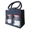 2 JAR JUTE BAG with Window, Partition and Cotton Corded Handles -17x10x14cm high - BLACK