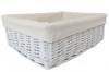 WHITE Wicker Storage Basket CREAM Lining - 41x31x15cm high