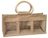 3 JAR JUTE BAG with Window, Partition and Cotton Corded Handles - 24x10x14cm high - NATURAL