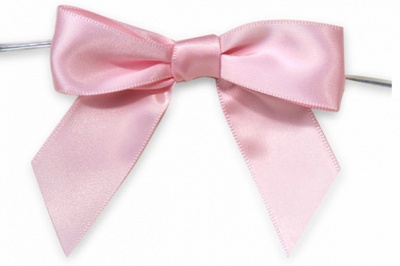 MINI SATIN BOWS with Twist Ties - 20mm - (pk 10) BABY PINK