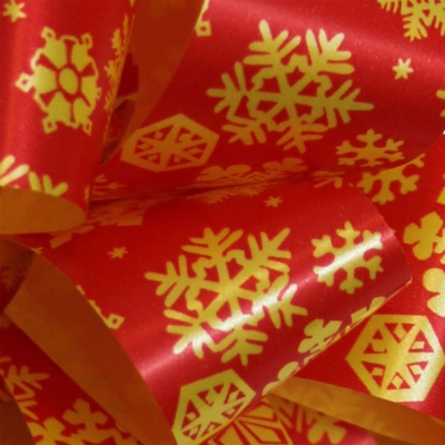 Pull Bows - 32mm - RED & GOLD SNOWFLAKES (pk10)