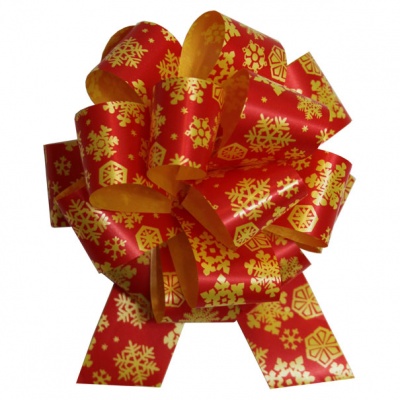 Pull Bows - 32mm - RED & GOLD SNOWFLAKES (pk10)