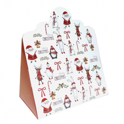 10 x Triangle Gift Box with Mini Bows - (Small) SMALL CHRISTMAS CHARACTER/CREAM BOWS