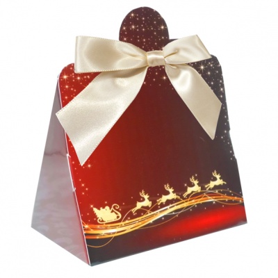 10 x Triangle Gift Box with Mini Bows - (Small) REINDEER/CREAM BOWS