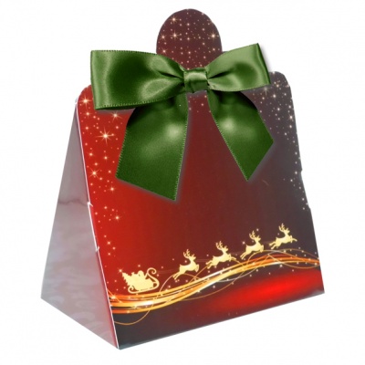 10 x Triangle Gift Box with Mini Bows - (Small) REINDEER/GREEN BOWS