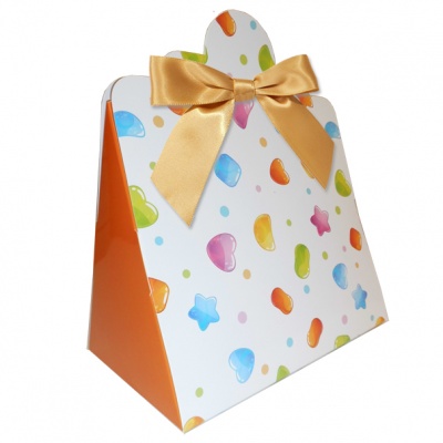 10 x Triangle Gift Box with Mini Bows - (Large) CANDY/GOLD BOWS