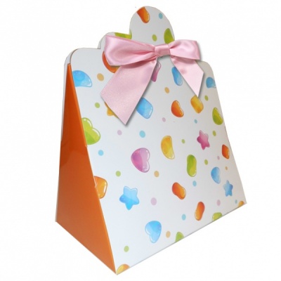 10 x Triangle Gift Box with Mini Bows - (Large) CANDY/PINK BOWS
