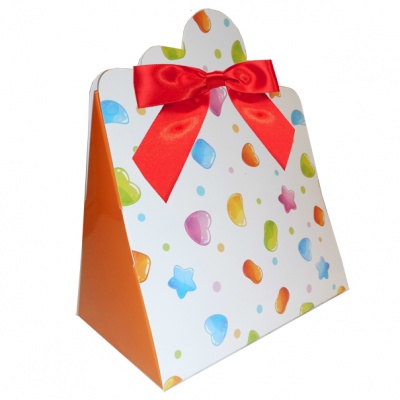 10 x Triangle Gift Box with Mini Bows - (Large) CANDY/RED BOWS