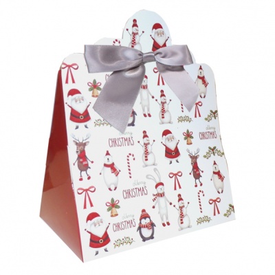 10 x Triangle Gift Box with Mini Bows - (Large) CHRISTMAS CHARACTER/SILVER BOWS