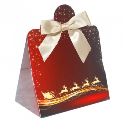 10 x Triangle Gift Box with Mini Bows - (Large) REINDEER/CREAM BOWS