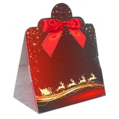 10 x Triangle Gift Box with Mini Bows - (Large) REINDEER/RED BOWS