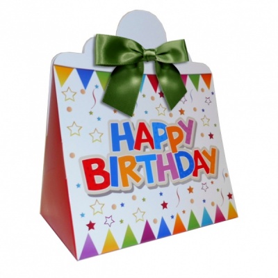 Triangle Gift Boxes with Mini Bows - LARGE BIRTHDAY/GREEN BOWS (pk10)