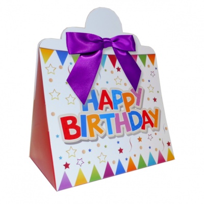 10 x Triangle Gift Box with Mini Bows - (Large) BIRTHDAY/PURPLE BOWS