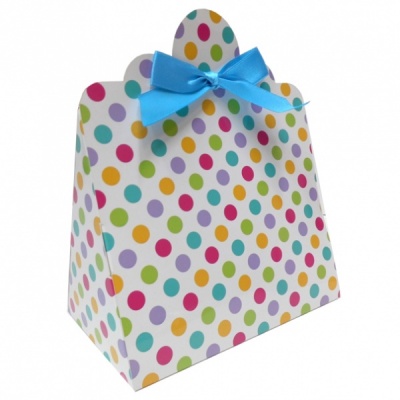 10 x Triangle Gift Box with Mini Bows - (Large) SPOTS/BLUE BOWS