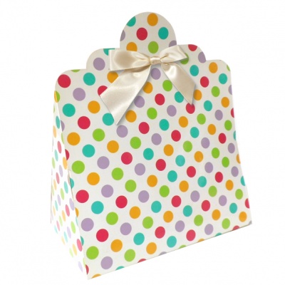 10 x Triangle Gift Box with Mini Bows - (Large) SPOTS/CREAM BOWS