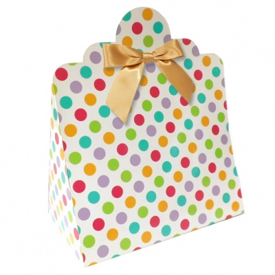 10 x Triangle Gift Box with Mini Bows - (Large) SPOTS/GOLD BOWS