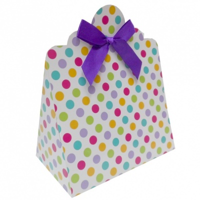 10 x Triangle Gift Box with Mini Bows - (Large) SPOTS/PURPLE BOWS