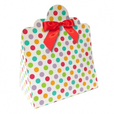 10 x Triangle Gift Box with Mini Bows - (Large) SPOTS/RED BOWS