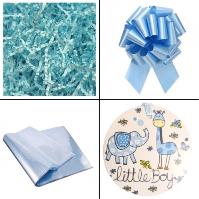 Complete Gift Basket Kit - (Small) LITTLE BOY TRAY / BLUE ACCESSORIES