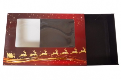 10 x Easy Fold Trays with Sleeves - (20x15x5cm) SMALL BLACK TRAYS/REINDEER SLEEVES