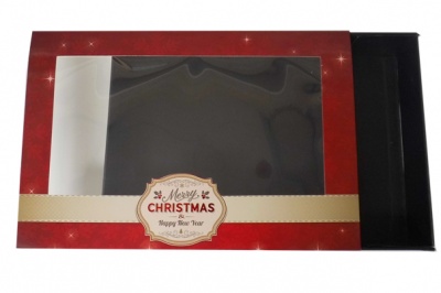 10 x Easy Fold Trays with Sleeves - (20x15x5cm) SMALL BLACK TRAYS/MERRY CHRISTMAS SLEEVES