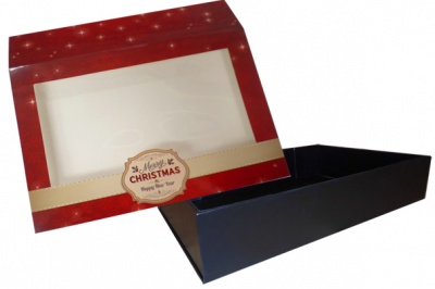 10 x Easy Fold Trays with Sleeves - (20x15x5cm) SMALL BLACK TRAYS/MERRY CHRISTMAS SLEEVES