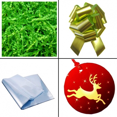 BULK Gift Basket Kit - (Small) REINDEER EASY FOLD TRAY / GREEN ACCESSORIES x10