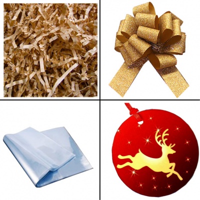 BULK Gift Basket Kit - (Small) REINDEER EASY FOLD TRAY / GOLD ACCESSORIES x10