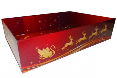 BULK Gift Basket Kit - (Small) REINDEER EASY FOLD TRAY / RED ACCESSORIES x10