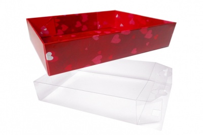10 x Easy Fold Trays with Acetate Boxes - (20x15x5cm) SMALL HEARTS TRAYS/CLEAR ACETATE BOXES