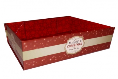 10 x Easy Fold Trays with Acetate Boxes - (20x15x5cm) SMALL MERRY CHRISTMAS TRAYS/CLEAR ACETATE BOXES