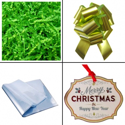 BULK Gift Basket Kit - (Small) MERRY CHRISTMAS EASY FOLD TRAY / GREEN ACCESSORIES x10