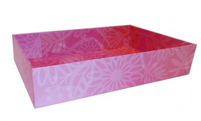 10 x Easy Fold Trays with Acetate Boxes - (20x15x5cm) SMALL PINK FLOWERS TRAYS/CLEAR ACETATE BOXES