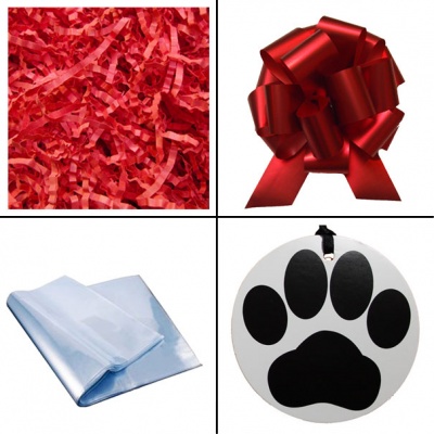 BULK Gift Basket Kit - (Small) PAW PRINT EASY FOLD TRAY / RED ACCESSORIES x10