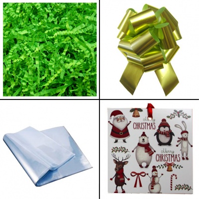 BULK Gift Basket Kit - (Small) CHRISTMAS CHARACTERS EASY FOLD TRAY / GREEN ACCESSORIES x10