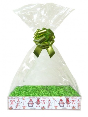 BULK Gift Basket Kit - (Medium) CHRISTMAS CHARACTERS EASY FOLD TRAY / GREEN ACCESSORIES x10