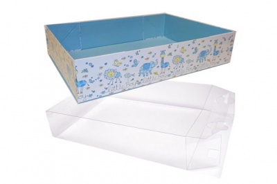 Easy Fold Tray with Acetate Box - (30x20x6cm) MEDIUM LITTLE BOY TRAY/CLEAR ACETATE BOX