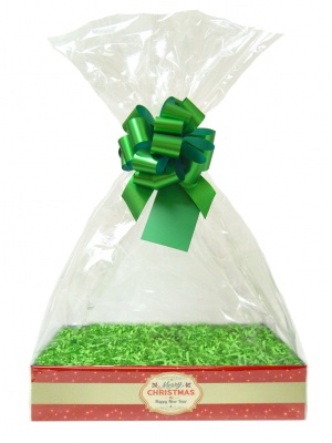 BULK Gift Basket Kit - (Small) MERRY CHRISTMAS EASY FOLD TRAY / GREEN ACCESSORIES x10