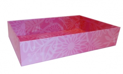 Complete Gift Basket Kit - (Medium) PINK FLOWERS EASY FOLD TRAY / PINK ACCESSORIES