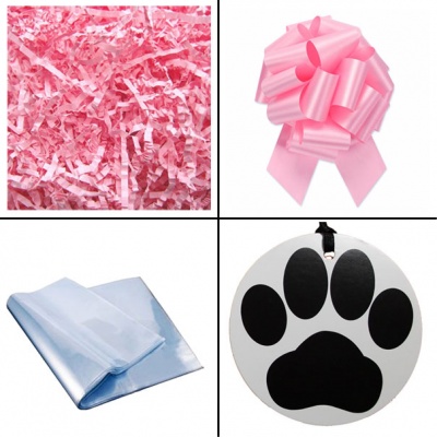 BULK Gift Basket Kit - (Small) PAW PRINT EASY FOLD TRAY / PINK ACCESSORIES x10