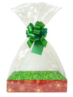 BULK Gift Basket Kit - (Medium) SNOWFLAKES EASY FOLD TRAY / GREEN ACCESSORIES x10