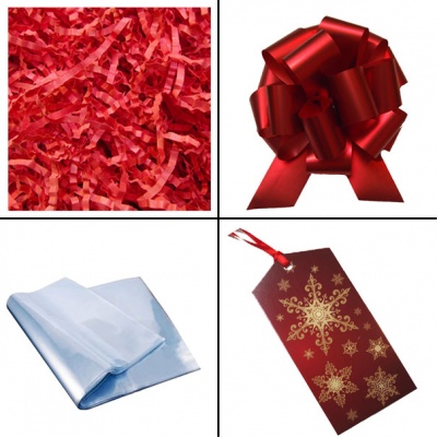 BULK Gift Basket Kit - (Medium) SNOWFLAKES EASY FOLD TRAY / RED ACCESSORIES x10