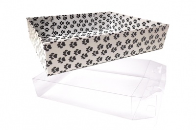 Easy Fold Tray with Acetate Box - (30x20x6cm) MEDIUM PAW PRINT TRAY/CLEAR ACETATE BOX