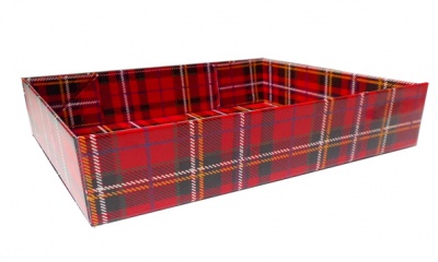 10 x Easy Fold Trays with Acetate Boxes - (30x20x6cm) MEDIUM TARTAN TRAYS/CLEAR ACETATE BOXES