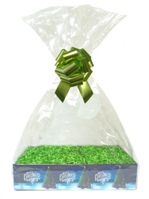 BULK Gift Basket Kit - (Medium) CHRISTMAS TREE EASY FOLD TRAY / GREEN ACCESSORIES x10